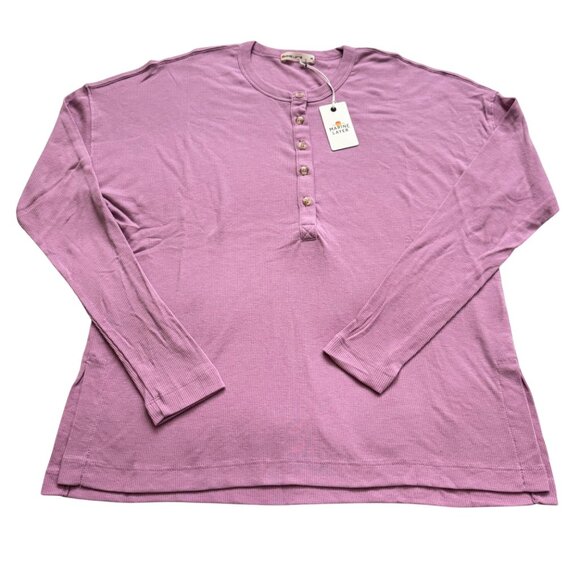 Marine layer Cait Lightweigh Henley-lilac Tee sz medium long sleeve relaxed new - Picture 1 of 14